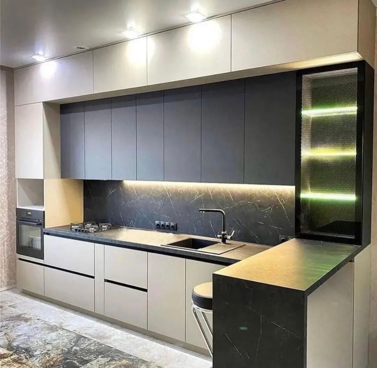 Gri ve Bej Tonlarda Modern Mutfak